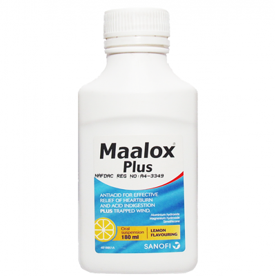 Maalox Plus ( aluminium hdroxide + magnesium hydroxide + simethicone ) 180 ml suspension